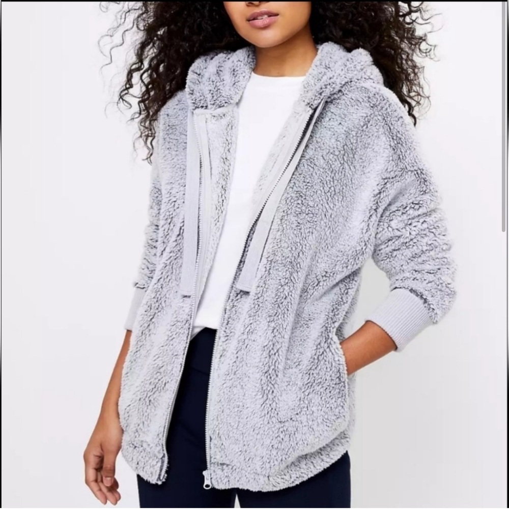 Lou & Grey > Cozy Gray Sherpa Full Zip Jacket Hoodie